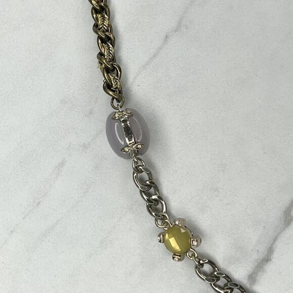 Ann Taylor Loft Rhinestone Silver and Gold Tone Long Chain Link Necklace - Picture 8 of 12